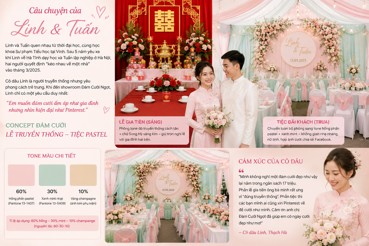 Đám cưới pastel hồng mint Hà Tĩnh