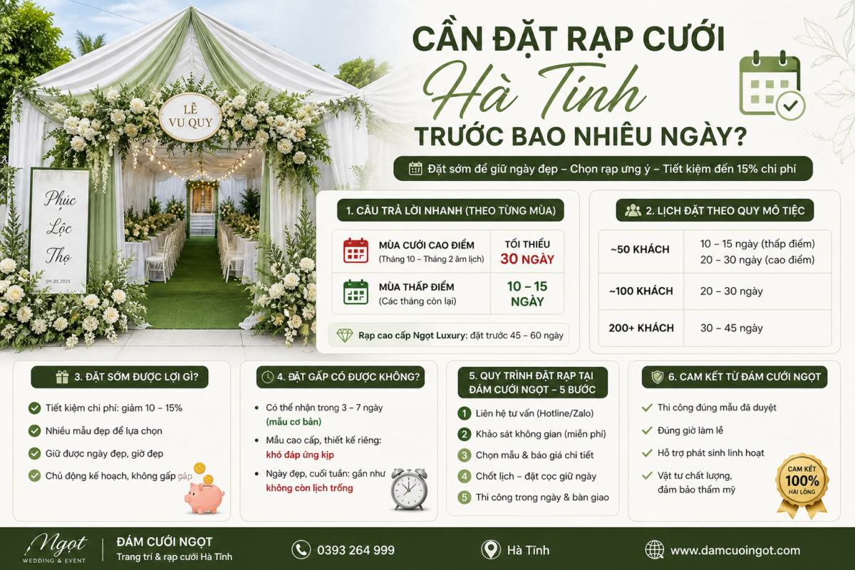 Đặt Rạp Cưới Hà Tĩnh Trước Bao Nhiêu Ngày? Lịch Chuẩn 2026